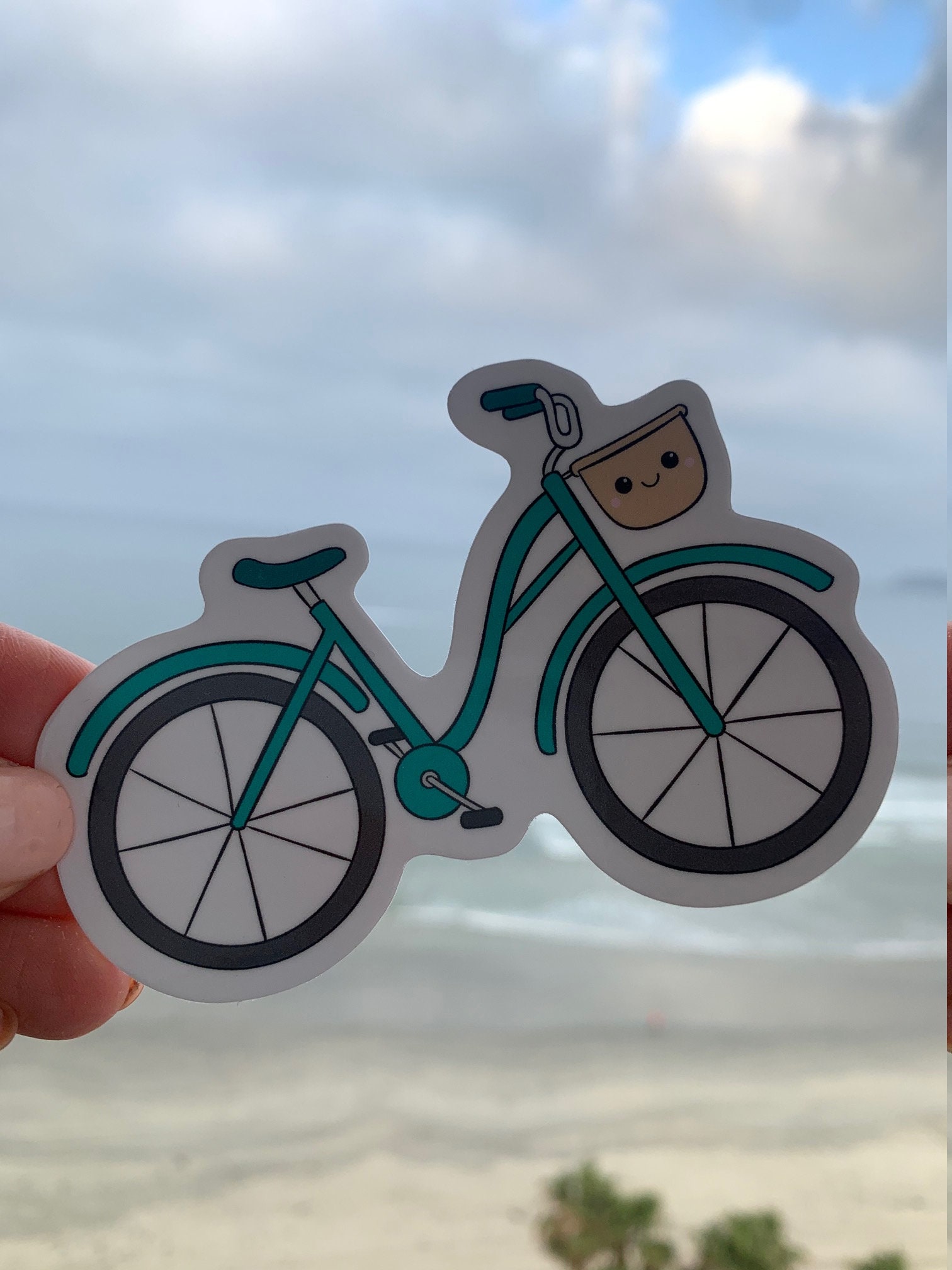 Bicycle Sticker | Glossy Vinyl Sticker | Kawaii Smiling Bicycle Sticker ...