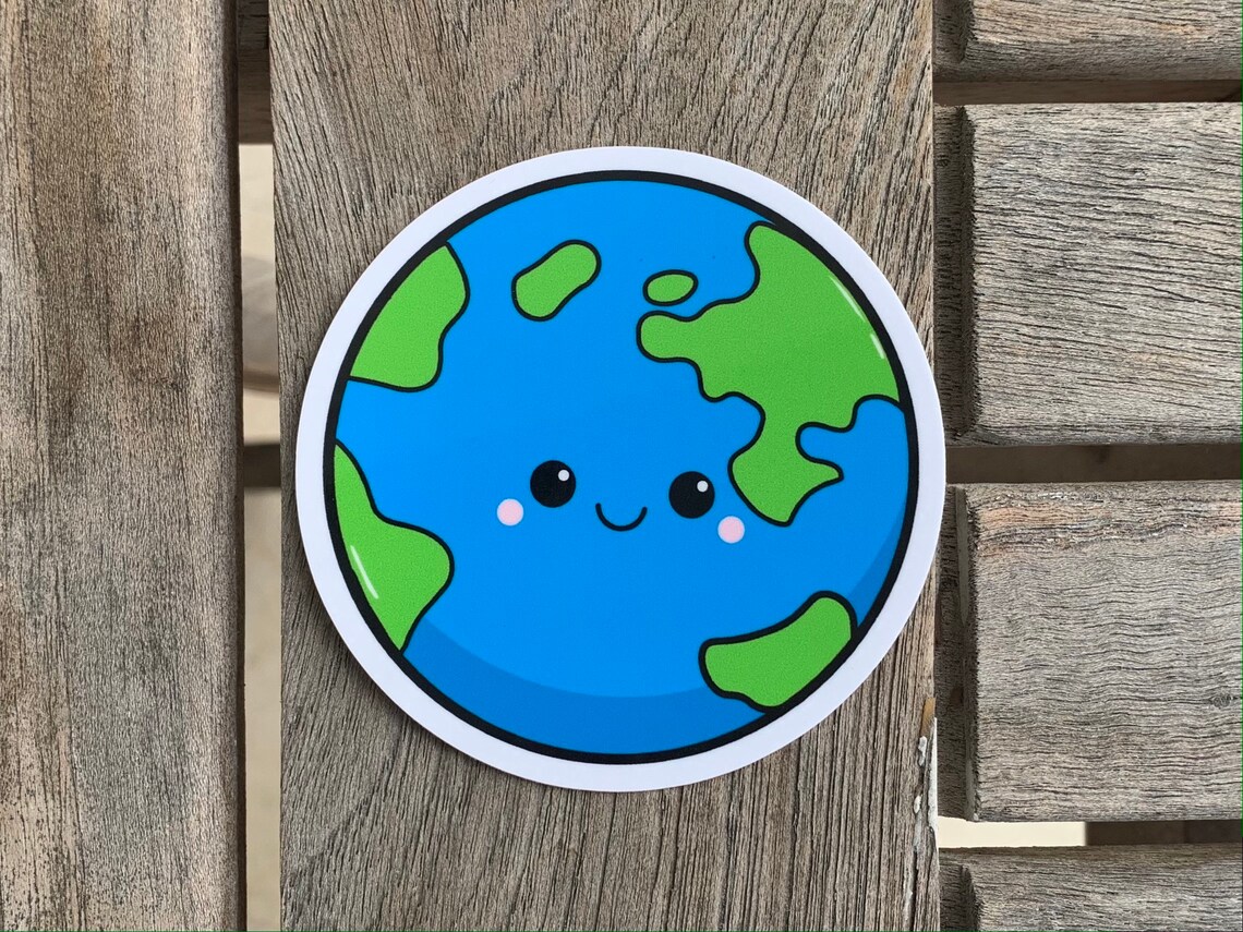 Earth Sticker |glossy Vinyl Sticker | Kawaii Earth Sticker | Cute Earth ...