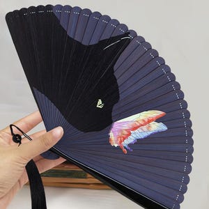 Black Cat And Butterfly Holding Fan With Gift Box, Minimalism Bamboo Fan, Party Cosplay Fan, Hanfu Folding Fan,Handmade Art Fans,Unisex Fans