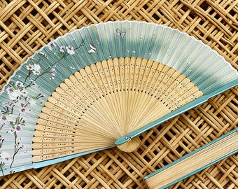 Cherry Blossom Folding Fan, Japanese Style Gradient Fan, Handmade Bamboo Hand Held Fan, Elegant Summer Fan for Women, Wedding Party Gift