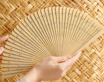 Peacock Feather-shaped Bamboo Fan, Meditation Zen Aesthetics Hand Fan, Chinese Traditional Handmade Folding Fan, Wedding Favor Hand Held Fan