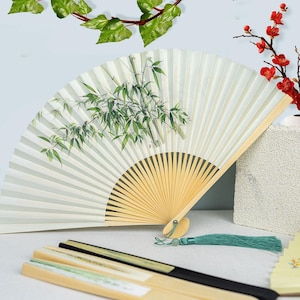 10 Inch Hand Held Bamboo Fan, Portable Floral Paper Fan for Summer, Handmade Party Favors, Handheld Fan for Travel, Daily Accessories, Gift