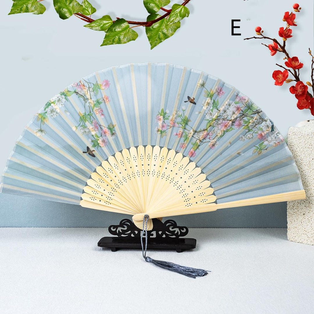Bamboo Ribs Hand Held Fan - Song of Birds, Scent of Flowers, Handheld ...