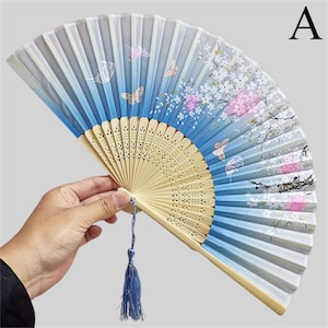 Classical Floral Folding Fan, Vintage Bamboo Ribs Fan, Chinese Hand Fan, Wedding Handheld Fans, Summers Party Favors Gift, Hanfu Dance Fan