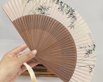 Bamboo Forest in the Rain, Hanfu Folding Fan, Elegant Dancing Handheld Fan, Bamboo Ribs Hand Held Fan, Fan For Wedding, Portable Party Favor