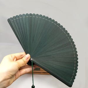 Mini Hand Fans with Tassels, Minimalism Bamboo Fan, Vintage Green Folding Fan,Elegant Hand Fan, Wedding Party Favor Fan,Clothing Accessories