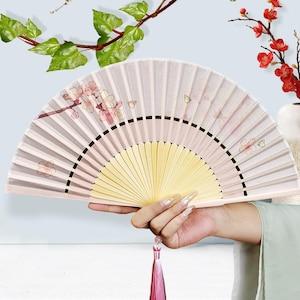 Printed Silk Bamboo Hand Fan, Elegant Folding Fan for Party, Dance Performance Accessory, Portable Travel Fan, Gift for Women or Girls