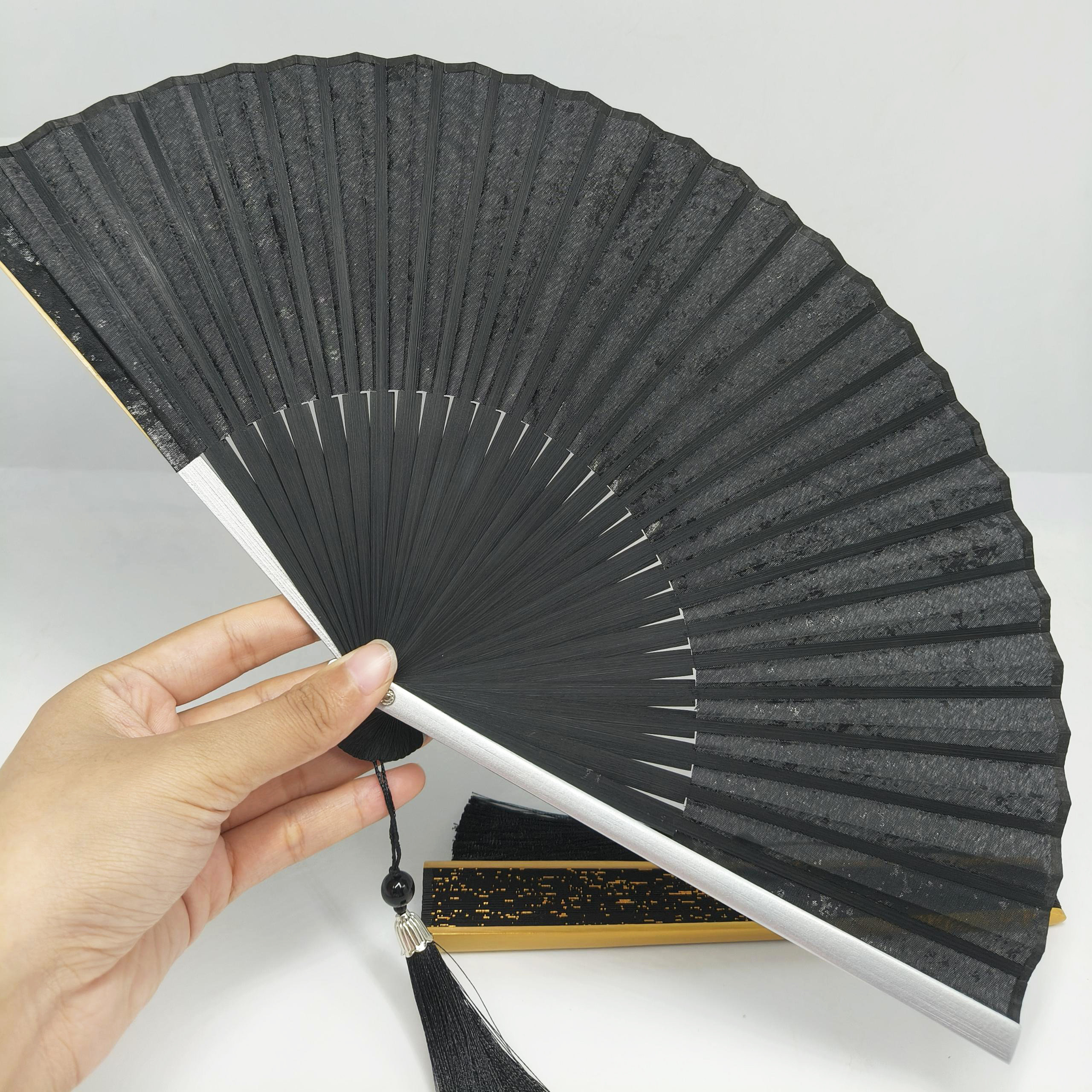 Sprinkling Golden Folding Fan, Japanese Silk Hand Fan, Classical