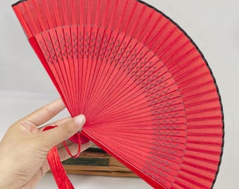 Red Bamboo Hand Fan, Chinese Folding Fan, Elegant Hand Held Fan, Wedding, Birthday, Graduation, Housewarming, Party Favors Gift, Cosplay Fan