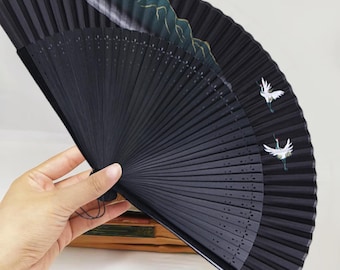 Chinese Bamboo Foldable Hand Fan, Mountain Handheld Silk Fan, Dance Hand Held Fans, Portable Summer Outdoor Fan, Wedding Party Favors Gifts