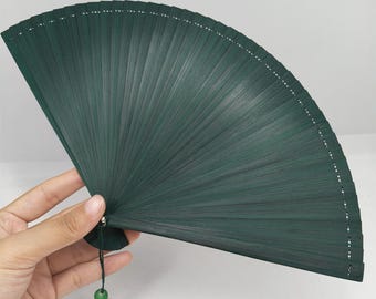 Elegant Minimalism Bamboo Fan, Vintage Green Folding Fan, Antiquity Hand Fan, Wedding Party Favor Fans, Mini Hand Fans, Clothing Accessories