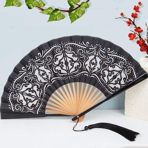 Abanico de bambú con estampado de papel cortado, abanico plegable portátil, abanico de mano para eventos al aire libre, recuerdo de viaje hecho a mano, accesorio para fiestas de cosplay, regalos.