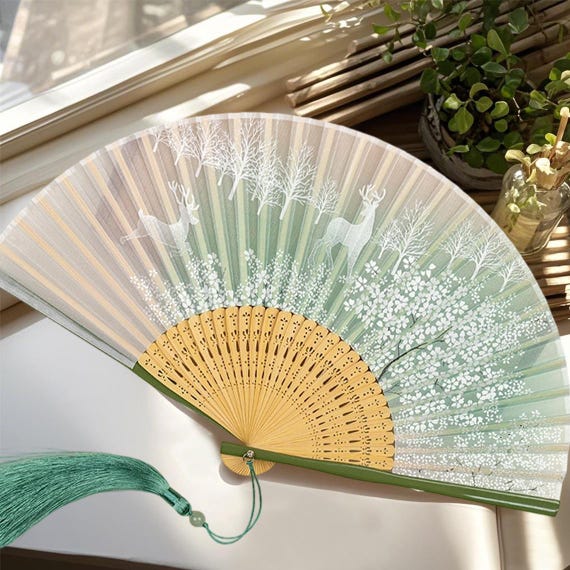 Éventail Pliant Éventail Chinois Éventails à Main pour Femmes Éventail en Soie Pliable Éventail à Franges Ajourées Éventail en Papier Pliable pour Mariage Danse Fête Décoration Maison