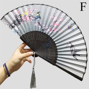 Plum Blossom Folding Fan, Vintage Silk Hand Fan, Fabric Folding Fan, Bamboo Handheld Fan, Chinese Folding Fan, Hanfu Dance Fan, Summer Fans