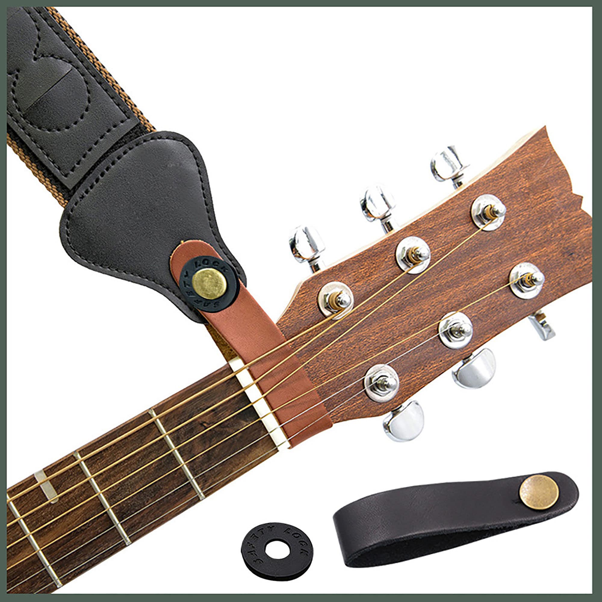 Black Healifty Guitar Neck Strap Star Button Leather Guitar Headstock Strap Tie Guitar Hanger for Electric Acoustic Guitar Ukulele Bass 