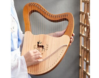 Easy To Learn String Musical Instrument, 21/24/27/32 String Vintage Lyre Harp, Portable Wood Harp,Lyre for Beginners Kids, Elk Lyre Harp