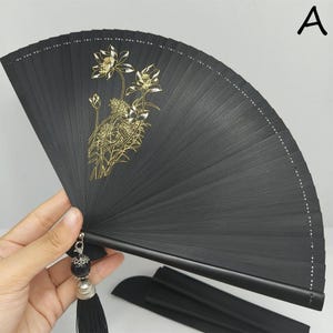 Classical Bamboo Ribs Fan, Mini Black Handheld Fan, Minimalism Lotus Fan, Elegant Folding Fan, Party Hand Fan, Gift For Friends, House Decor