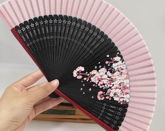 Cherry Blossoms Silk Bamboo Fan, Portable Handheld Fan, Party Favors Folding Fan, Wedding Hand Fan, Elegant Dancing Fan, Hanfu Accessories