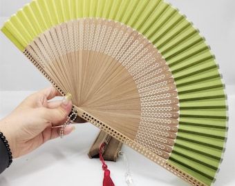 Gradient Green Bamboo Fan, Minimalism Folding Hand Held Fan, Party Favors Handheld Fan, Antiquity Hand Fan, Bulk Wedding Personalized Fans