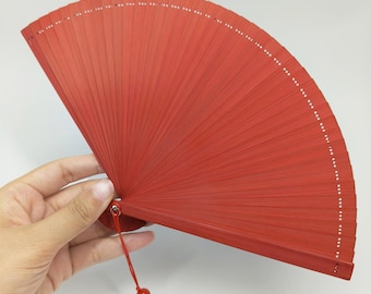 Red Bamboo Ribs Fan, Mini Bamboo Hand Fan, Chinese Style Fan , Retro Folding Fan, Minimalism Handheld Fan, Photography Props, Perfect Gifts