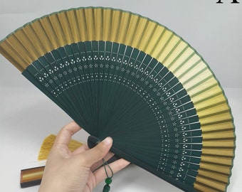 Gradient Handheld Fan With Tassels, Dark Green Folding Fan, Minimalism Bamboo Fan, Chinese Wedding Fans, Retro Folding Fan, Summer Fans