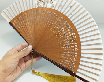 Plum Blossom Fabric Hand Fan, Elegant Silk Handheld Fan, Classical Folding Fan, Chinese Hanfu Fan, Housewarming Gift, Wedding Party Gifts