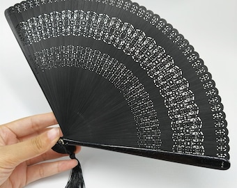 Elegant Black Folding Fan, Mini Bamboo Ribs Fan, Hollow Bamboo Fan, Minimalism Handheld Fan, Birthday Gift, Clothing Accessory, Hand Fan