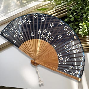 Original Flower Bamboo Fan, Elegant Folding Hand Fan, Portable Summer Fan for Hanfu, Lightweight Fabric Hand Fan, Stylish Vintage Fan, Gift