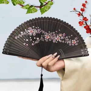 Bamboo Hand Held Fan, Flowers Fan for Theatre, Birthday Party Favors,Hanfu Accessories,Elegant Folding Fan,Beach Wedding Favor,Handmade Gift