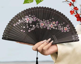Bamboo Hand Held Fan, Flowers Fan for Theatre, Birthday Party Favors,Hanfu Accessories,Elegant Folding Fan,Beach Wedding Favor,Handmade Gift