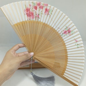 Peach Blossom Folding Fan, Plum Blossom Handheld Fan, Bamboo Ribs Silk Fan, Vintage Bamboo Fan, Chinese Style Folding Fan, Wedding Favor Fan