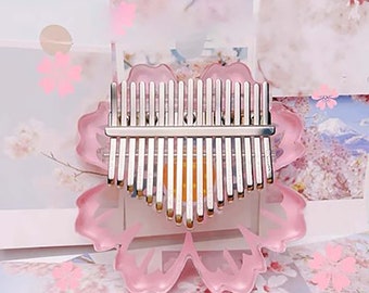 17 Keys Pink Transparent Sakura Shape Thumb Piano,Cute Thumb Piano， Portable Musical Instrument for Kids,Kalimba For Beginner, Gift for Her