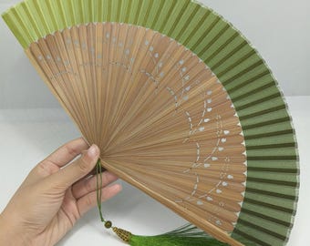 Gradient Green Handheld Fan, Antiquity Folding Fan, Elegant Hand Fan, Party Favor Fans, Classical Hand Fans, Home Decor, Gift For Friends