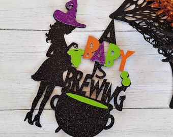 Baby is Brewing Cake Topper, Halloween Baby Shower, Halloween Baby Shower Decorations, A Brewing Baby, Pregnant Witch Cake Topper