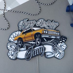 Lowrider Cake Topper/ Mexican Culture Cake Topper/ Cholo Theme/ Cholo Mustache/ Lowrider/ Oldies Cake Topper/ Chicano