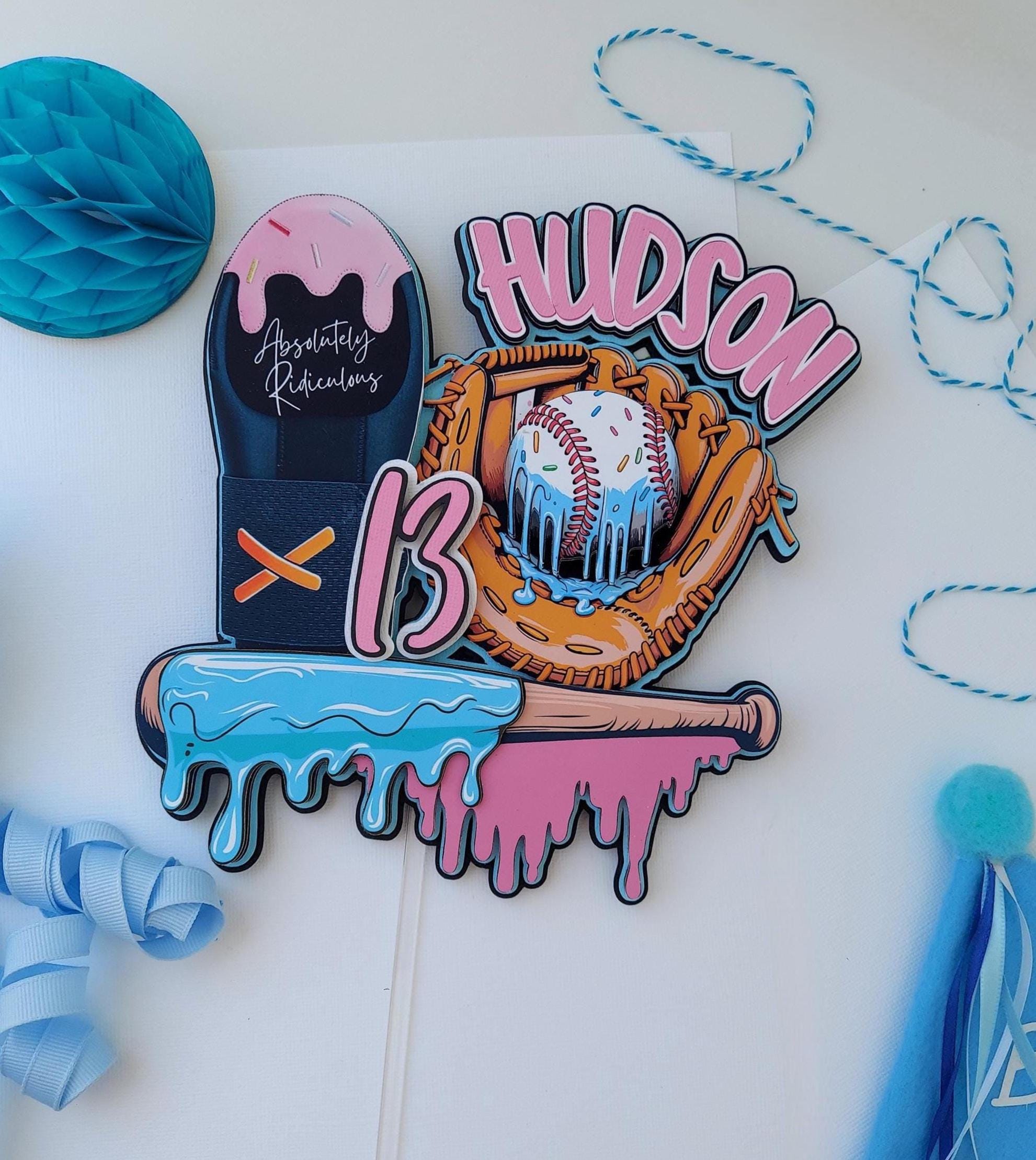 Baseball Cake Topper, Custom Baseball Birthday Party Topper, Baseball Drip Birthday Decor, Baseball Drip Birthday