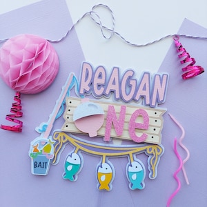 Ofishally One Cake Topper,  Girl Ofishally One First Birthday Party, Girl Fishing Party, Pink Fishing First Birthday Party, Pink Girl Fish