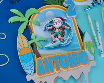 Christmas in July Cake Topper /  Santa and Palm Tree / Hawaiian Christmas/ Summer Christmas