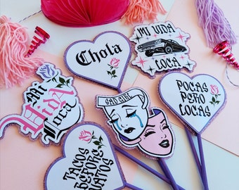 CENTERPIECES Lowrider, Mi Vida Loca Cupcake toppers, Lowrider Theme Party