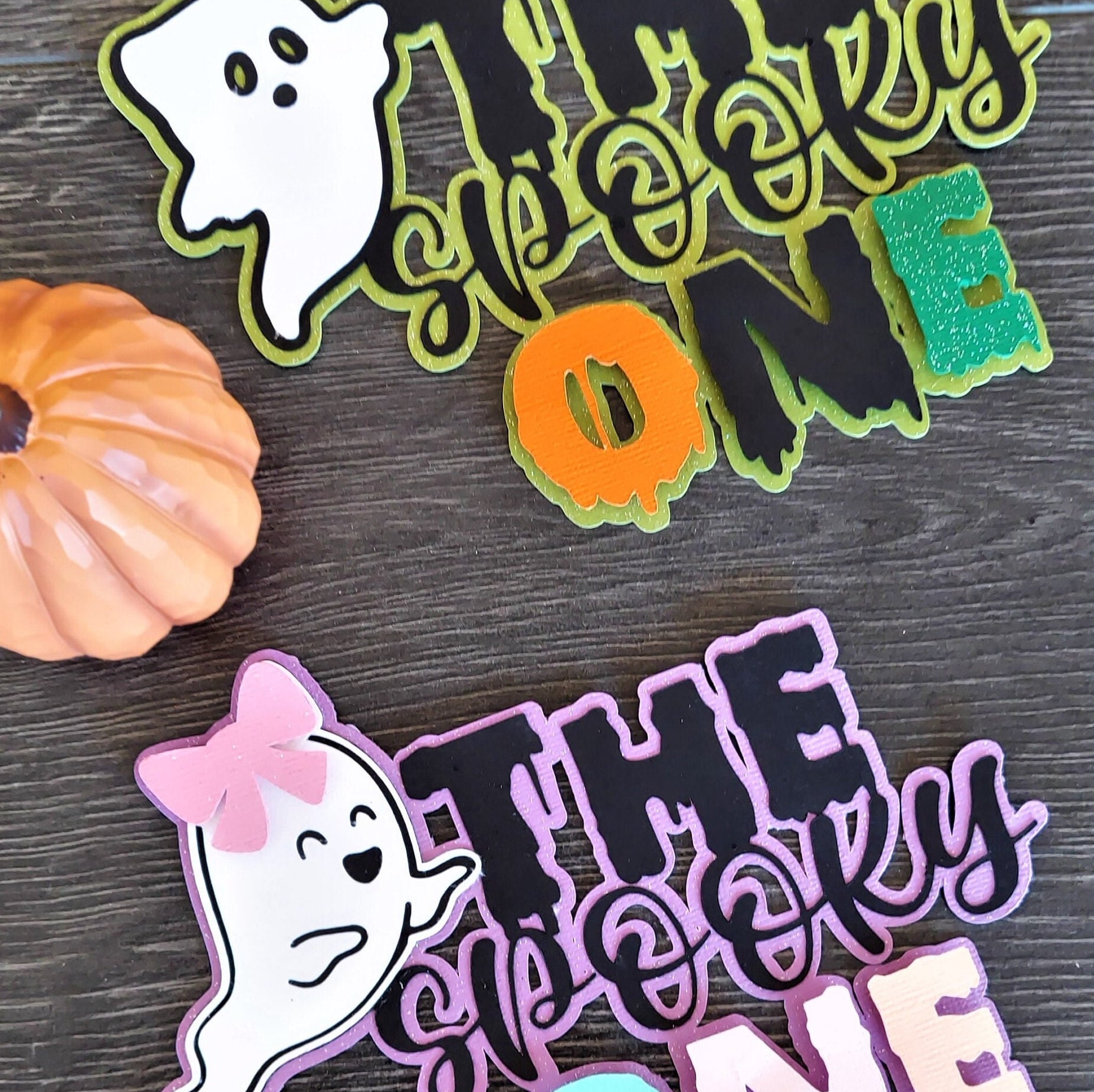 Spooky One Cake Topper For 1st Birthday - Halloween Party Decoration, Glittery First Birthday Sign - View #10