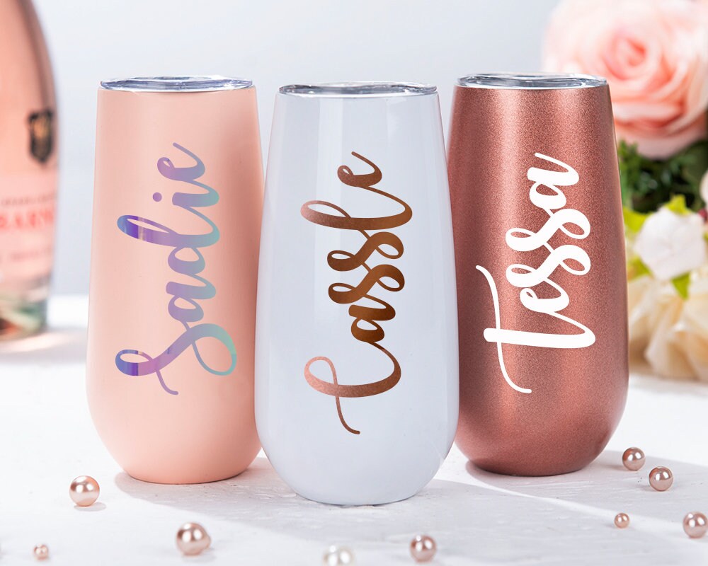Rose Gold Champagne Tumbler Custom Wine Tumbler Personalized Etsy