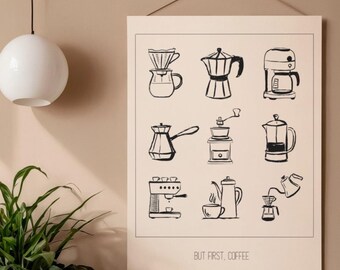 Pôster de Café para Download Imediato | Arte de Parede Imprimível de Alta Qualidade | A3 e A2 | Decoração Moderna para Cozinha | Arte de Parede para Café | Download Digital