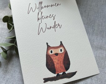 Postkarte zur Geburt „Willkommen kleines Wunder“ – handgemaltes Aquarellmotiv | A6