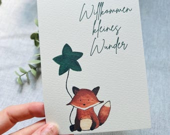 Postkarte zur Geburt „Willkommen kleines Wunder“ – handgemaltes Aquarellmotiv | A6