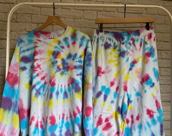 White + Multi Color Tie Dye Sweat Set-Both Size L