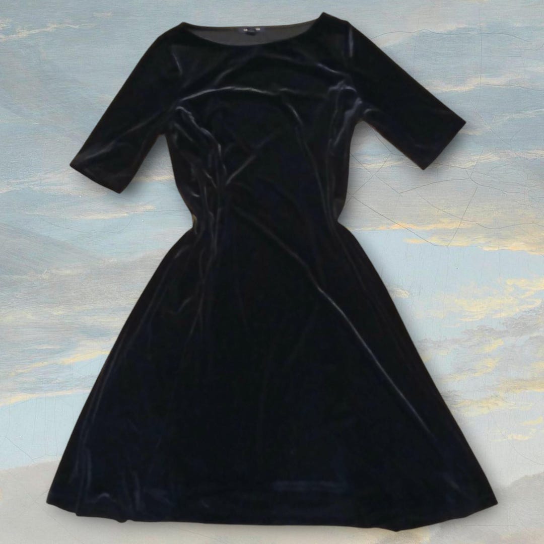 Vintage 90s Black Velvet Dress Cocktail Gown M