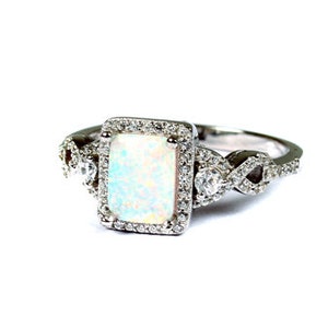 Sterling Silver Opal & CZ Ring