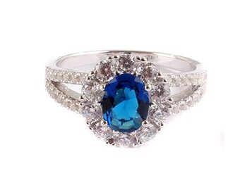 Sterling Silver Sapphire & White CZ Ring