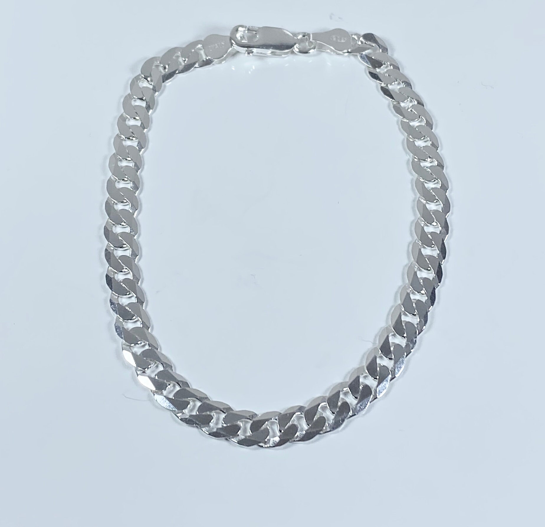 I'M OK for RHC Silver Curb Bracelet（L） 925 Sterling Silver Curb Link Chain Bracelet - 180 Gauge 7