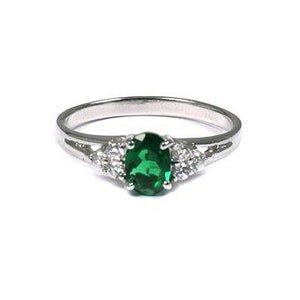 Sterling Silver Emerald & White CZ Ring